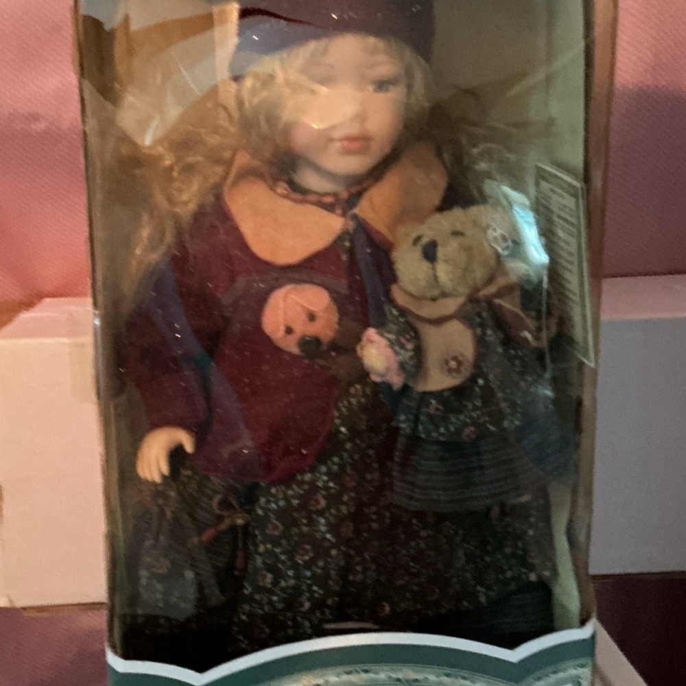 Charming Doll with Bear - Purple and Tan Outfit